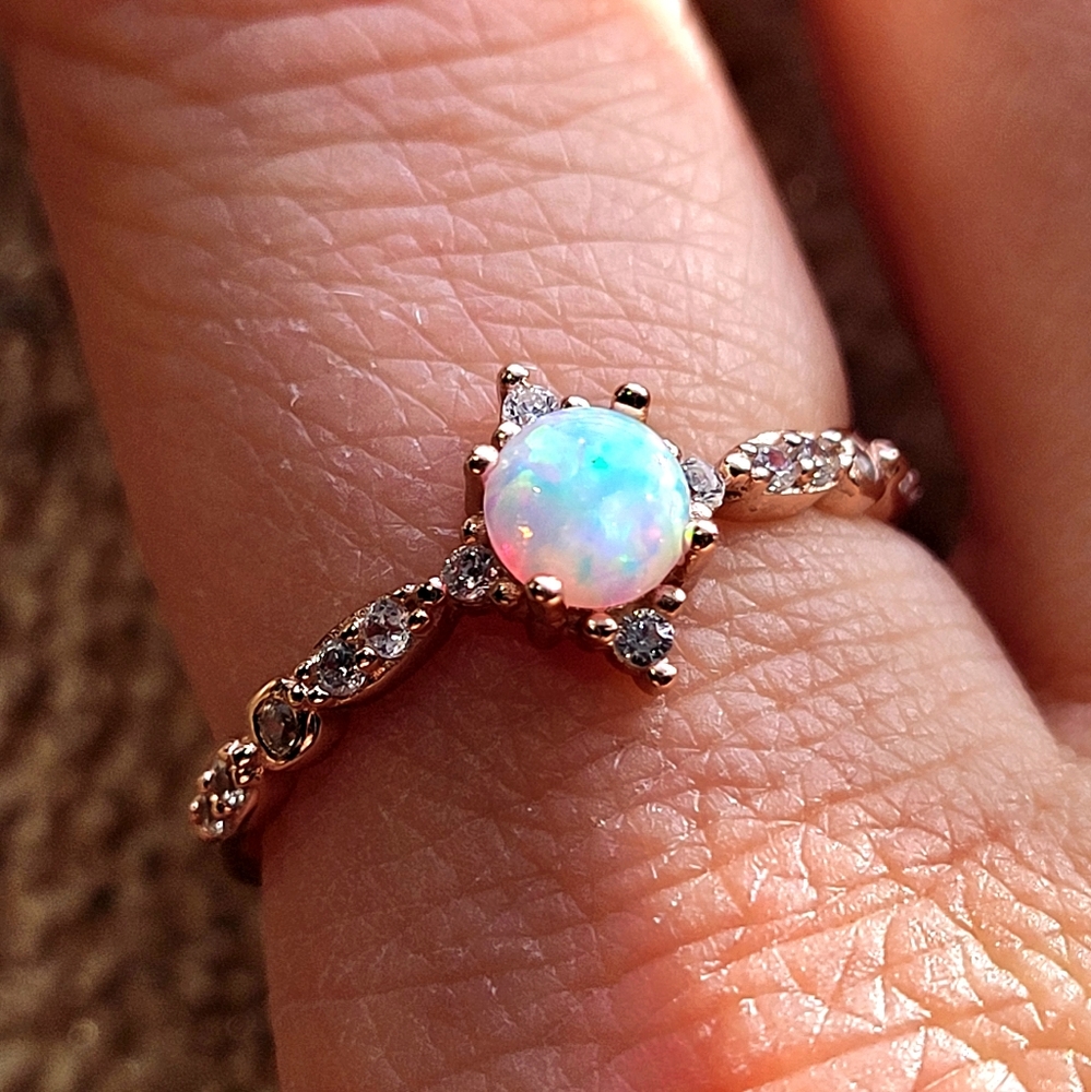Opal 18k Rose Gold Sterling Silver Ring - Picture 1 of 6